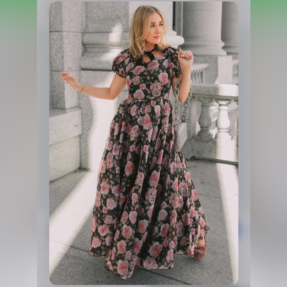 Ivy City Co Melody Floral Puff-Sleeve Maxi Ball Gown Dress